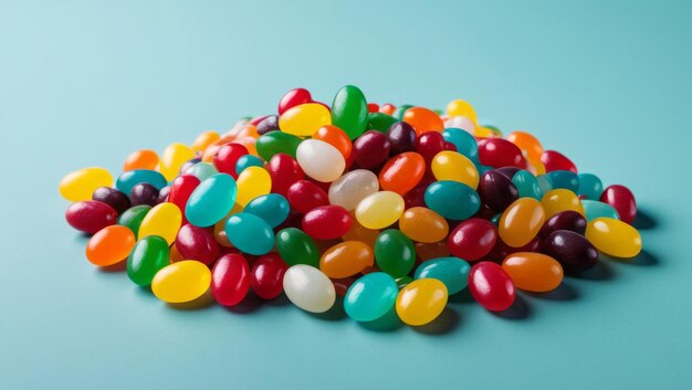 Colorful jelly beans background Top view Jelly candy background