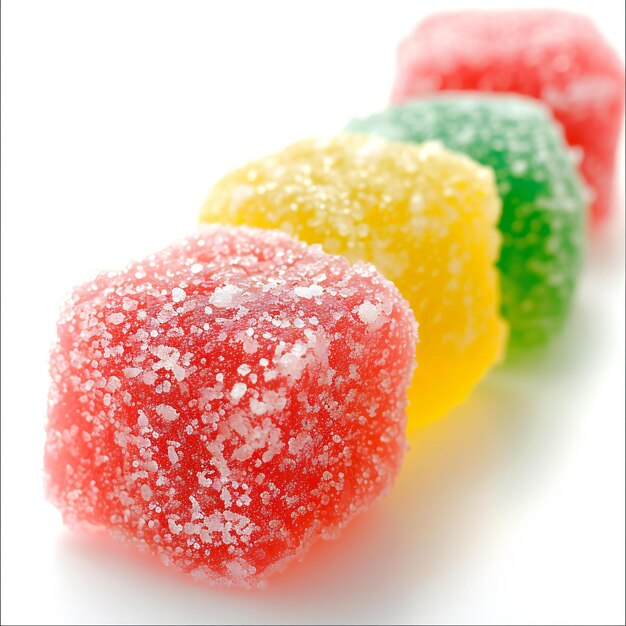 Colorful jelly candies on a white background Closeup