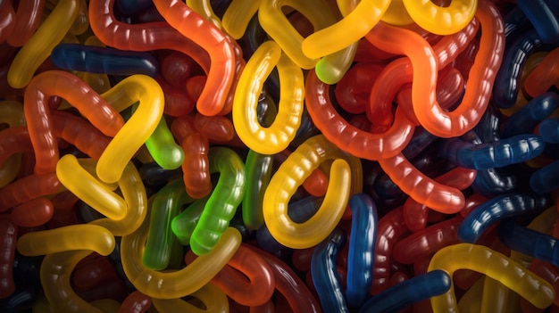 Colorful jelly worms close up background AI generated illustration