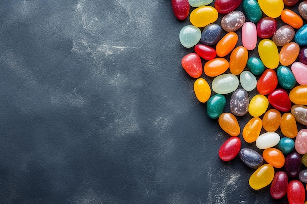 Photo colorful jellybean candies arranged on a textured surface