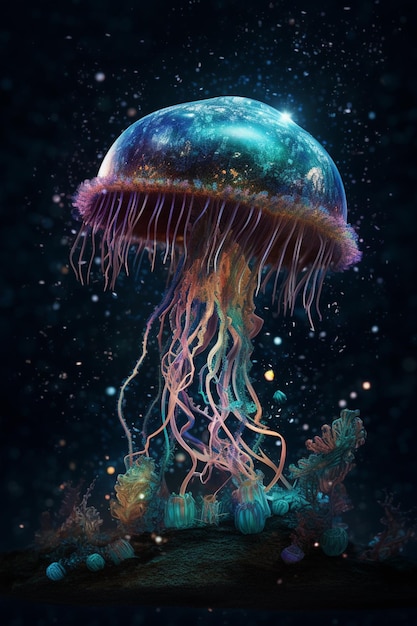 A colorful jellyfish is shown in this illustration.