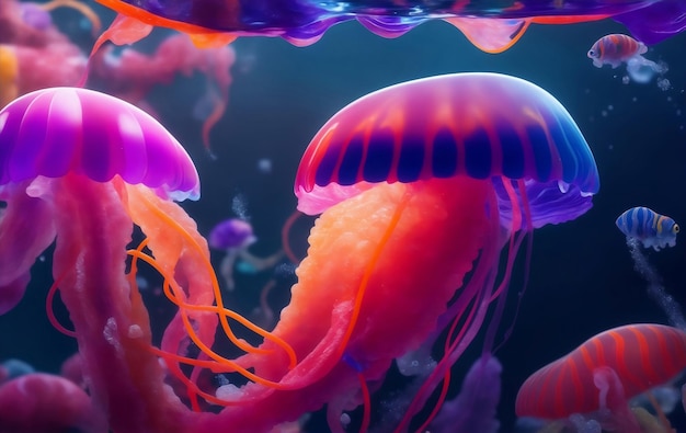 Colorful jellyfish under the sea Generative AI Illustration