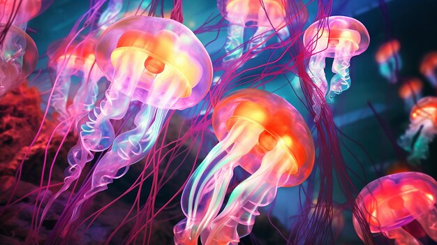 Colorful jellyfish swimming in ocean generative AI