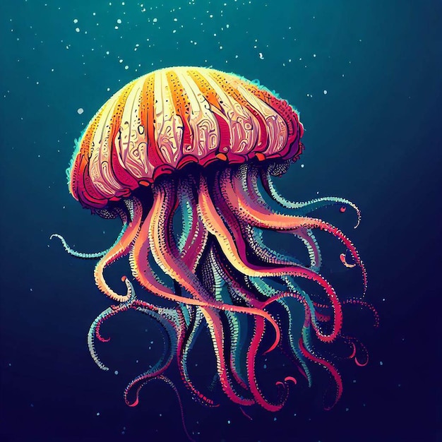 a colorful jellyfish with tentacles floating in the ocean