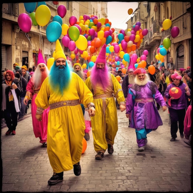 A colorful and joyous purim parade in the streets of jerusalem