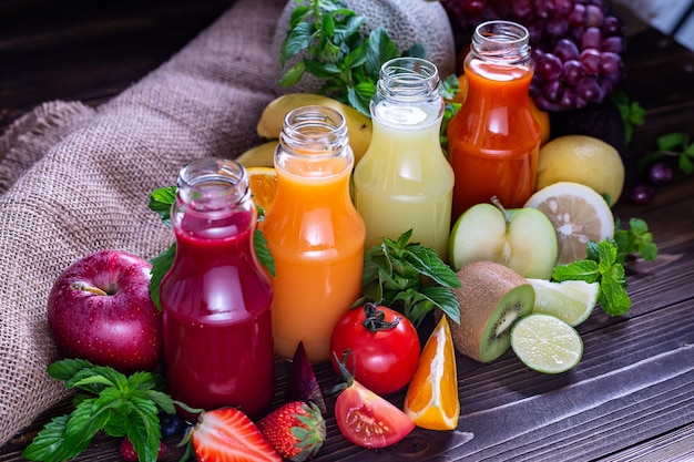 Colorful Juice with the variety of fruits