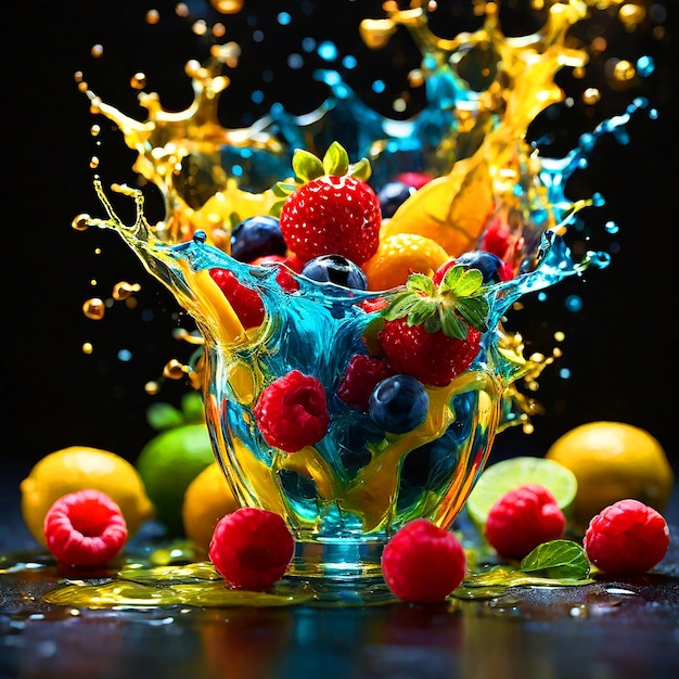 colorful juicy and dynamic refreshing and energetic composition of different berries green yello