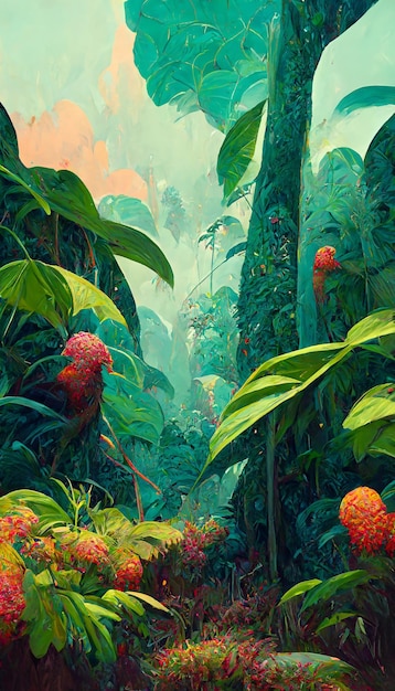 Colorful jungle background with copy space highly detailed rea 3D rendering