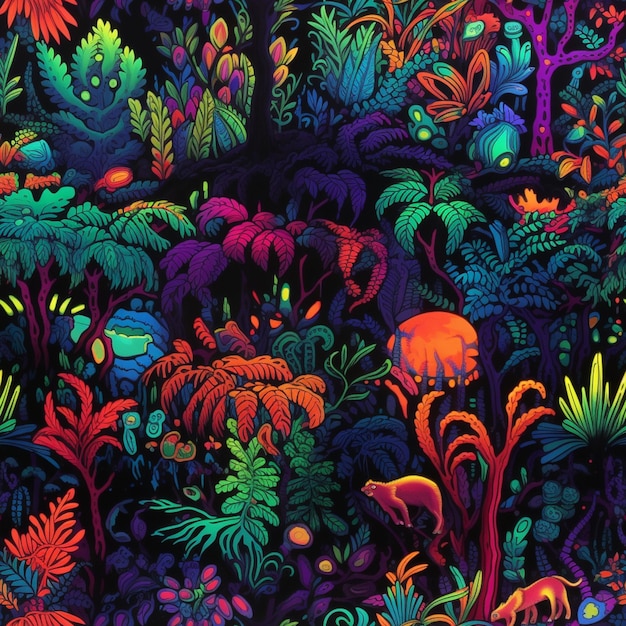 Photo a colorful jungle wallpaper that says'jungle'on it