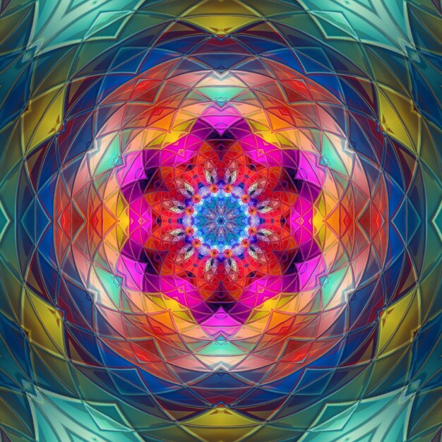 A colorful kaleidoscope pattern with a circular pattern