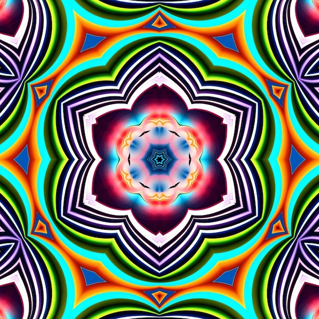 A colorful kaleidoscope pattern with a flower in the center.