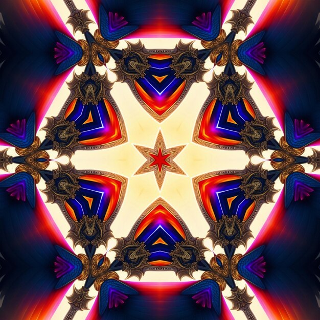 a colorful kaleidoscope of a star with a red star on it.
