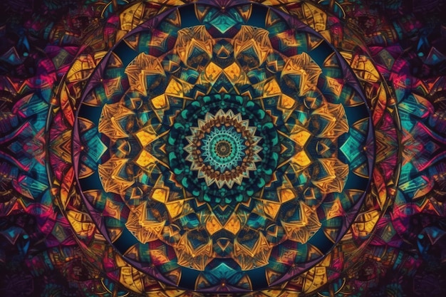 Colorful kaleidoscope with a circular pattern in the center Generative AI