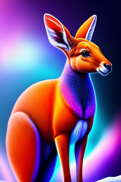 A colorful kangaroo is standing on a black background.