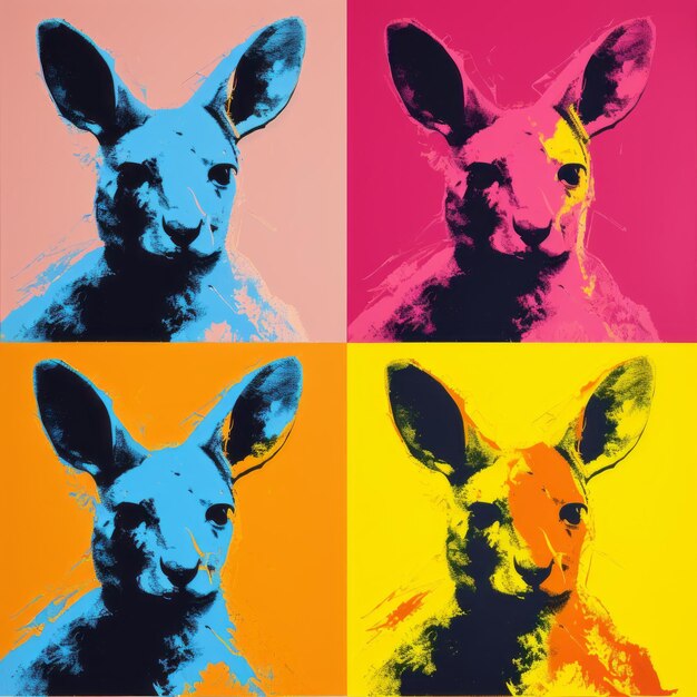 Colorful Kangaroo Portraits In Andy Warhol Style A Modernist Twist