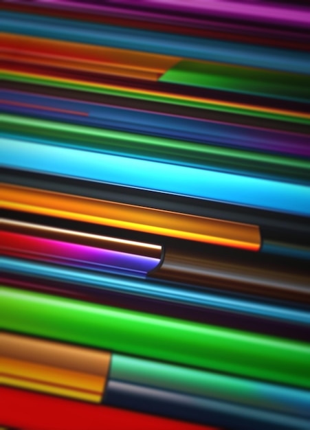 A colorful keyboard in a room with a colorful row of pens.