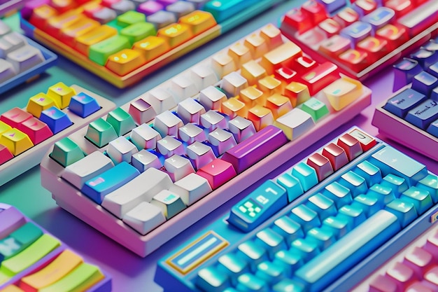 Photo a colorful keyboard with multicolor keys and a colorful keyboard