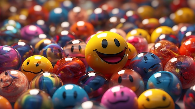 Красочные детские стресс пластиковые шарики эмоциональный смайлик фон AI Сгенерированное изображение