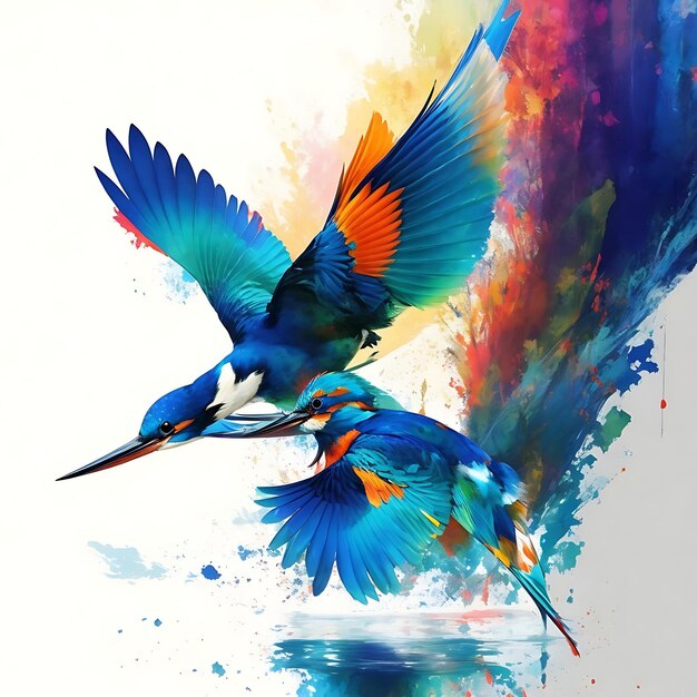 Photo colorful kingfisher bird flying from water ai generated