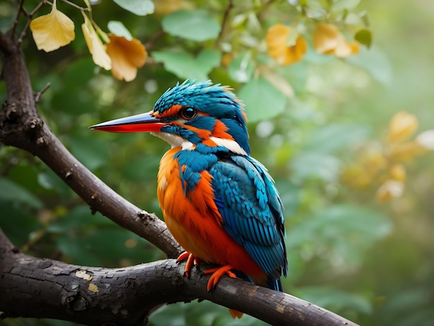 Colorful kingfisher bird sitting on a tree branch