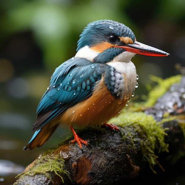 熱帯雨林の小川のカラフルなカワセミ