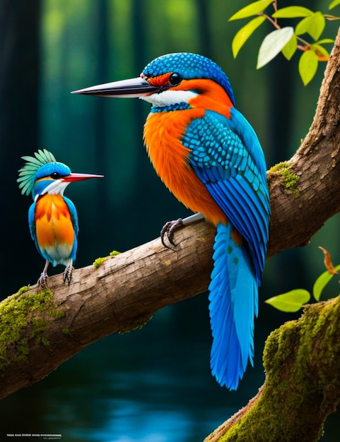 A colorful kingfisher sits on a branch in the forest