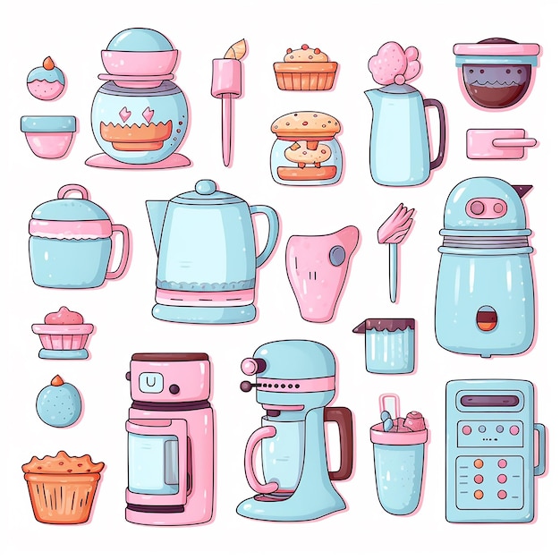 Colorful Kitchen Harmony Cute Kitchen Equipment Clipart in Pastel Hues