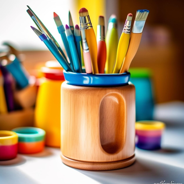 Colorful Kitchen Utensils in Wooden Holder