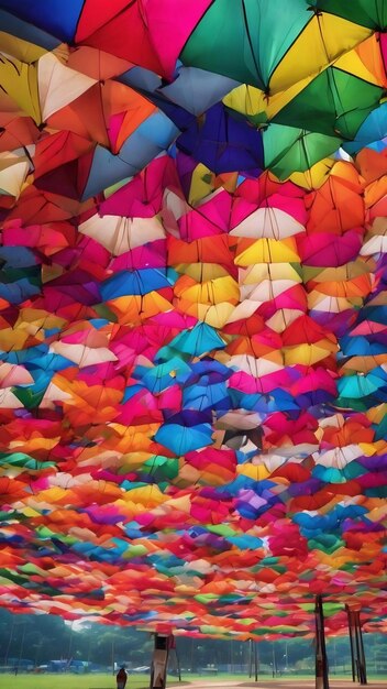 A colorful kite is being used as a background