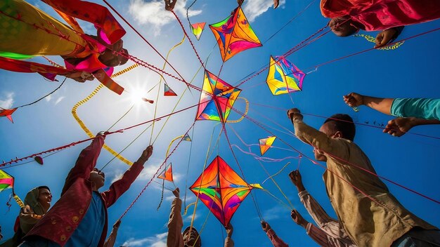 Photo colorful kite with string indian festival makar sankranti concept