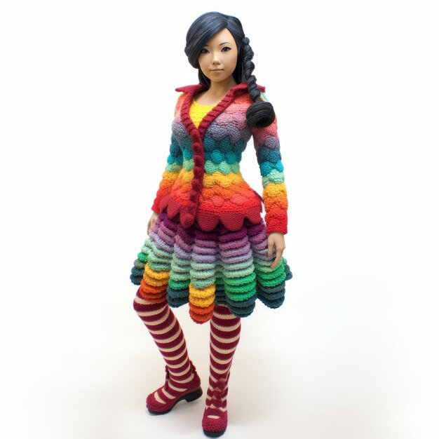 Photo colorful knitted 3d jennifer in a rainbow skirt commission for party kei fashion