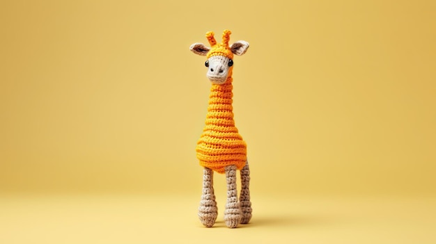 Photo colorful knitted funny giraffe toy isolated on background copy space