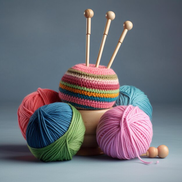 colorful knitting and wool materials