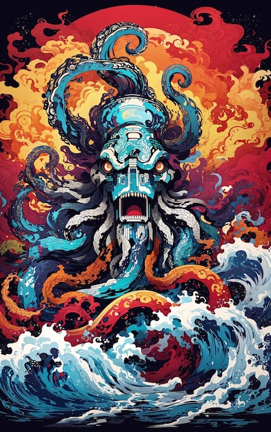 Colorful Kraken Vector Illustration for Tshirt Design