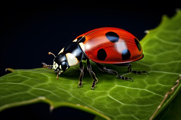 colorful ladybug crawling on a leaf showcasing its distinct red and black spotted pattern