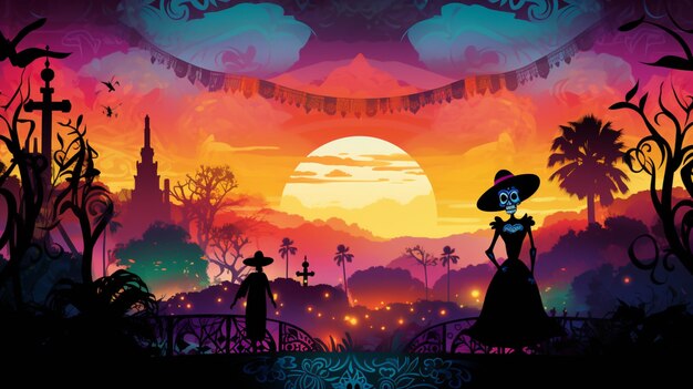 colorful landscape day of the dead