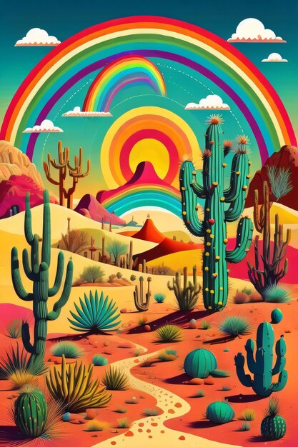 A colorful landscape desert a rainbow imaginary world