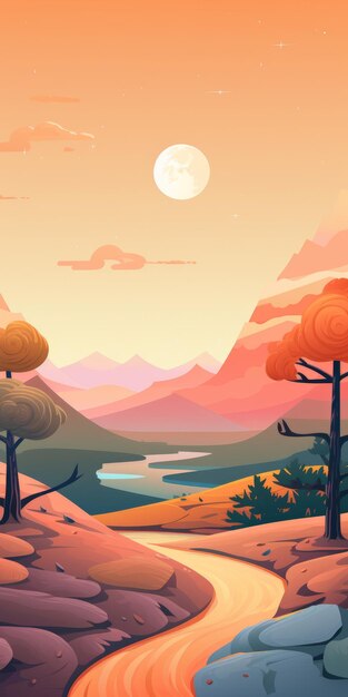 Photo colorful landscape gardening illustration with forest and dunes