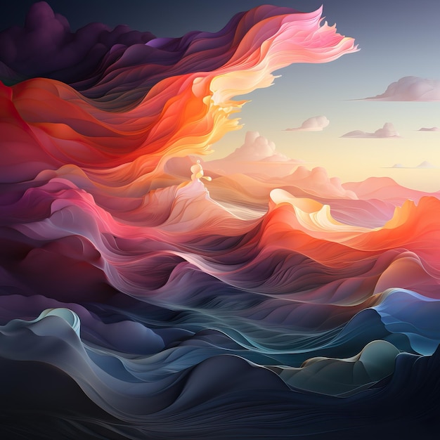 a colorful landscape with colorful clouds and mountains