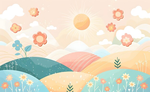 Photo a colorful landscape with sun and clouds