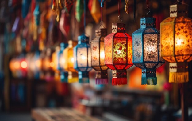 Colorful Lanterns on Display Illuminating the Night