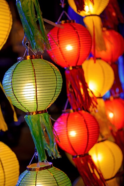 Photo colorful lanterns in lantern festival or yee peng festival , chiang mai ,thailand