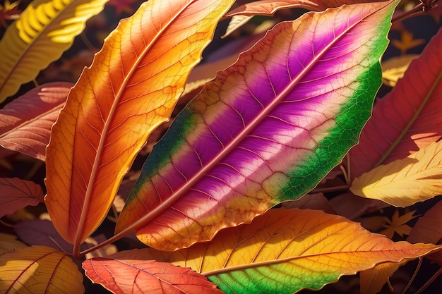 A colorful leaf that has the word on it