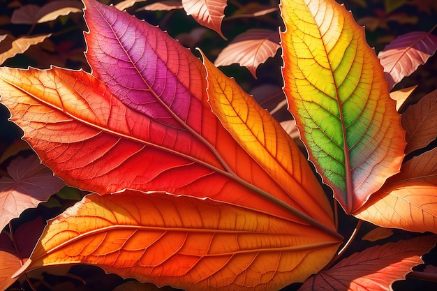 A colorful leaf with the colors of the rainbow.