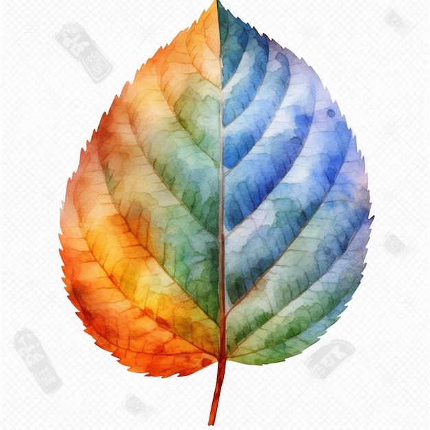 중앙에 무지개 색깔의 잎이 있는 다채로운 잎.
