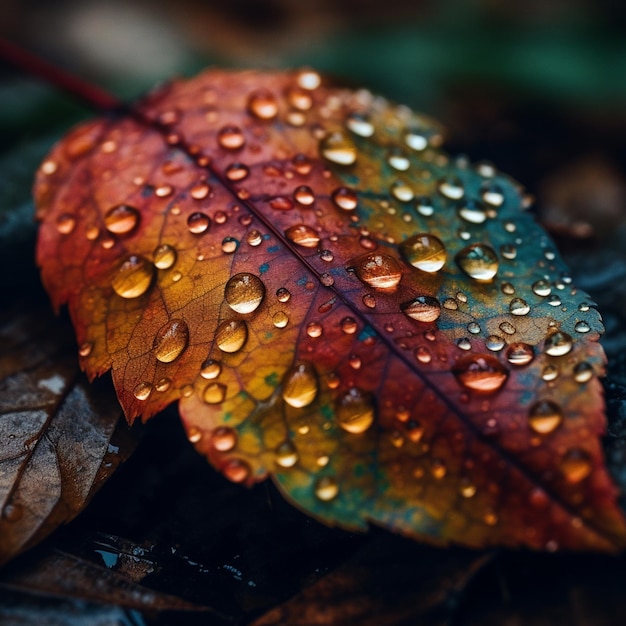 A colorful leaf with the word rain on it