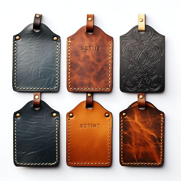 Foto colorful of leatherworking studio tag card leather tag card shield shape sketch stile acquerello