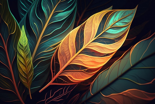 Красочные листья абстрактный фон Генеративный AI