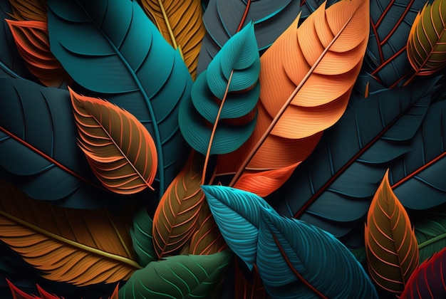 Colorful leaves abstract background Generative AI