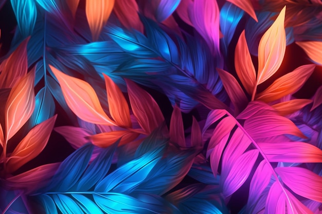 Colorful leaves are arranged in a pattern on a black background generative ai
